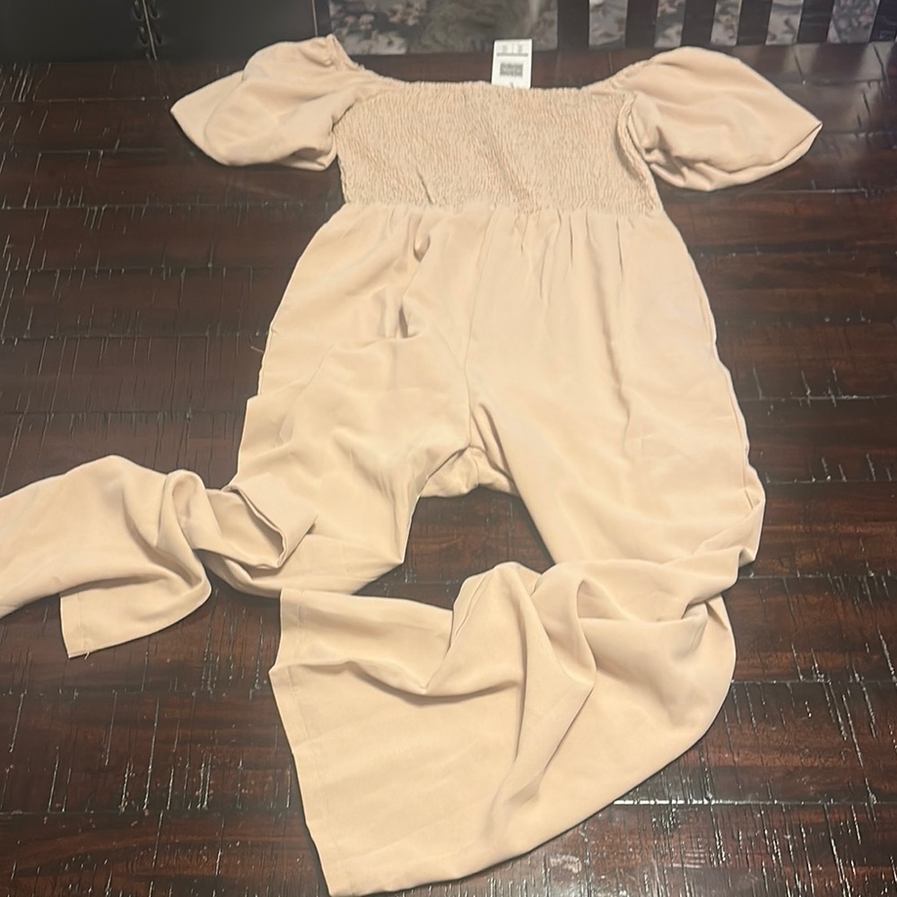 Cream Puff Sleeve Jumpsuit with Smocked Bodice